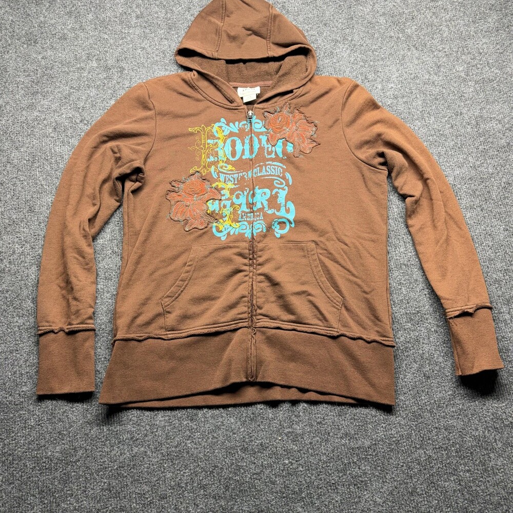 Ariat Hoodie Womens Large Brown Full Zip Rodeo Cowgirl Graphic Western